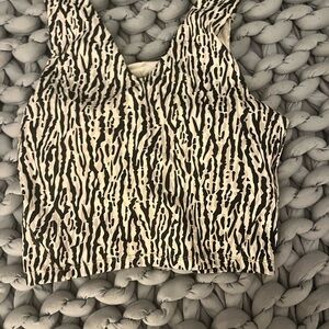 Tan Crop Tank Top with Nature-Inspired Pattern